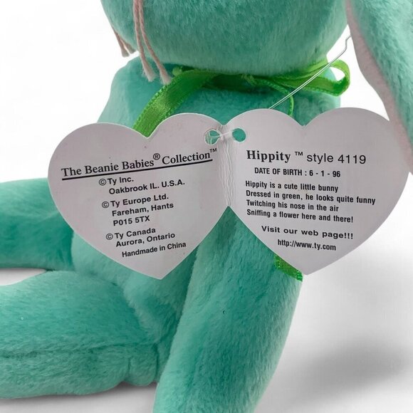 TY Beanie Babies "Hippity" The Green Bunny 8" Plush Toy Collectible 1996 NWT - Picture 2 of 6